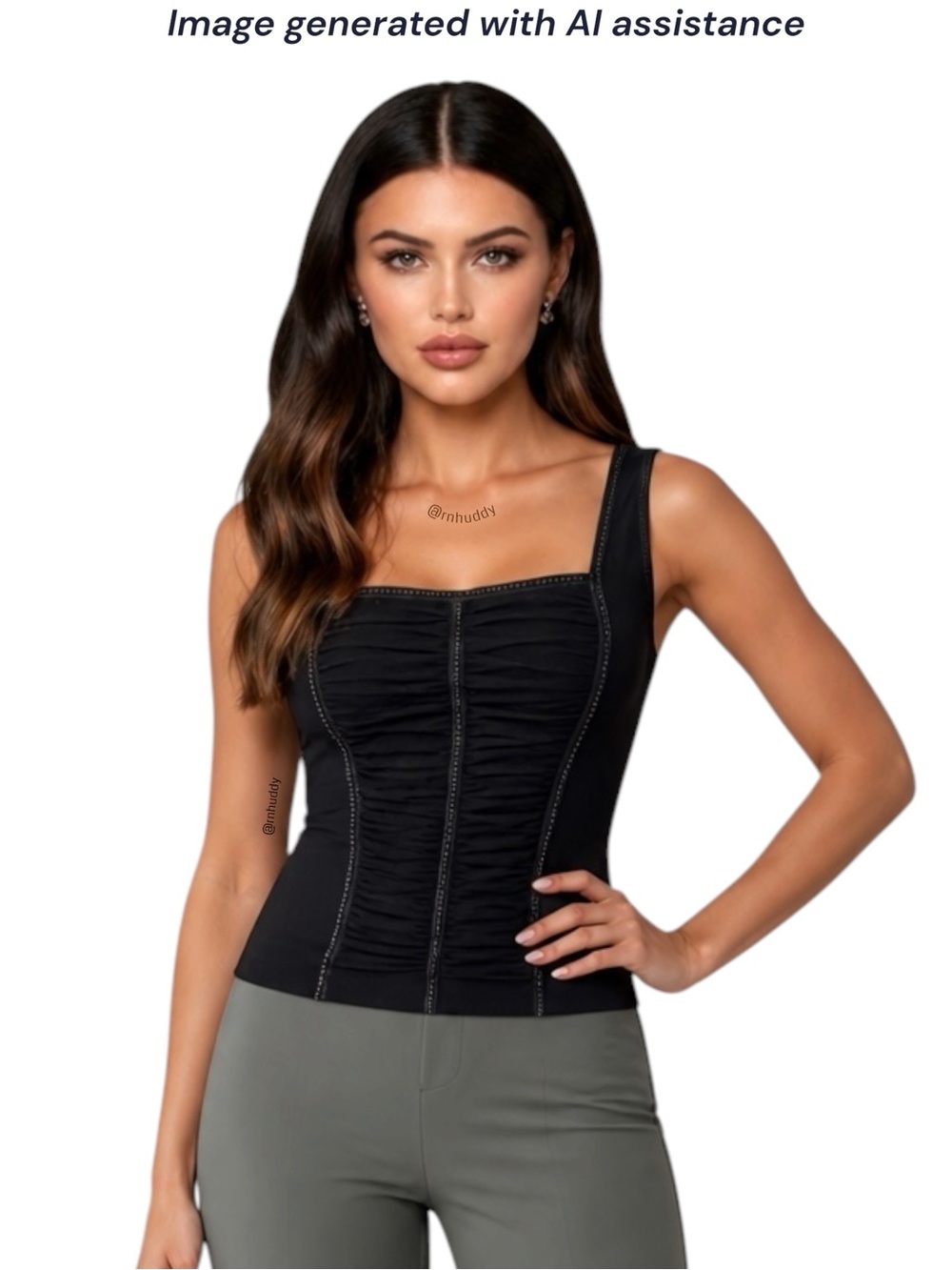 Cache M black gathered beaded top
